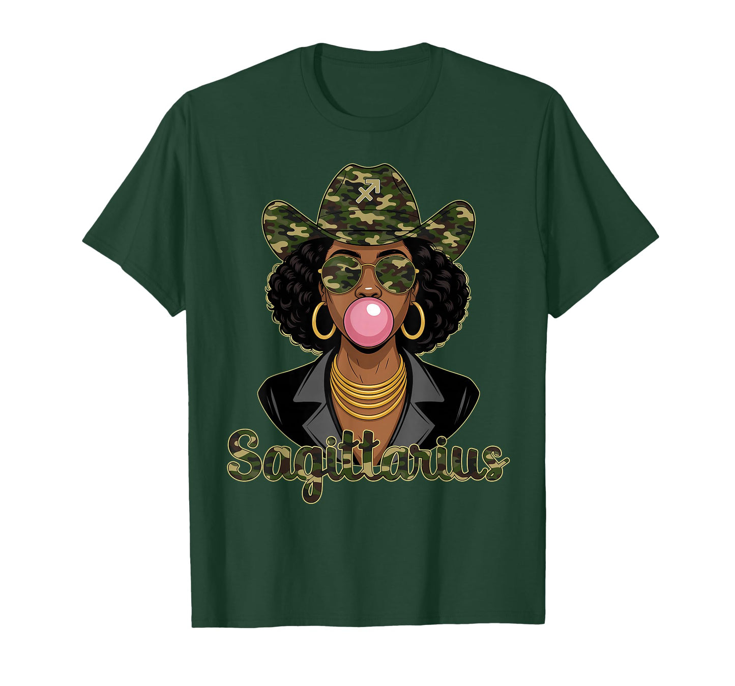 Sagittarius Queen Black Woman Hat Camo Afro Woman Zodiac T-Shirt