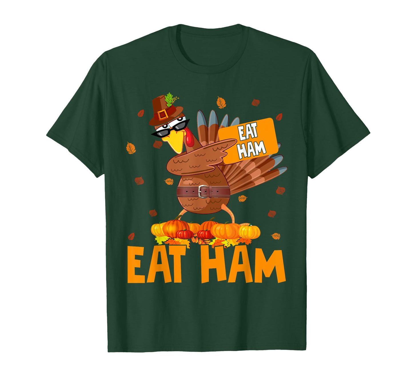 Thanksgiving Eat Ham Funny Turkey Dabbing Autumn Pumpkin T-Shirt