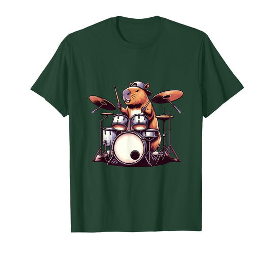 Capybara Playing Drums Drumming Lover Graphic Funny Drummer T-Shirt