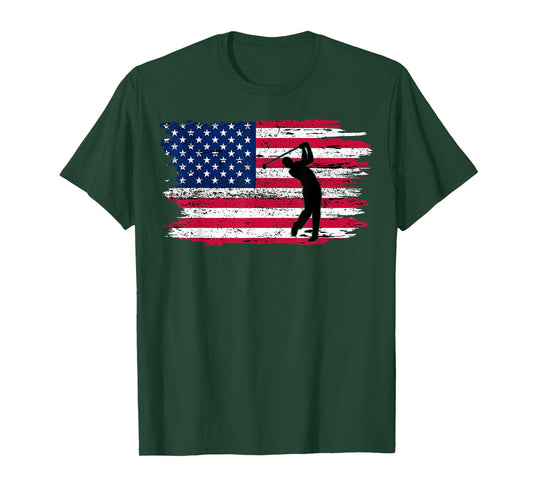 American Flag Golf Shirt 4th July Patriotic Golfer T-Shirt