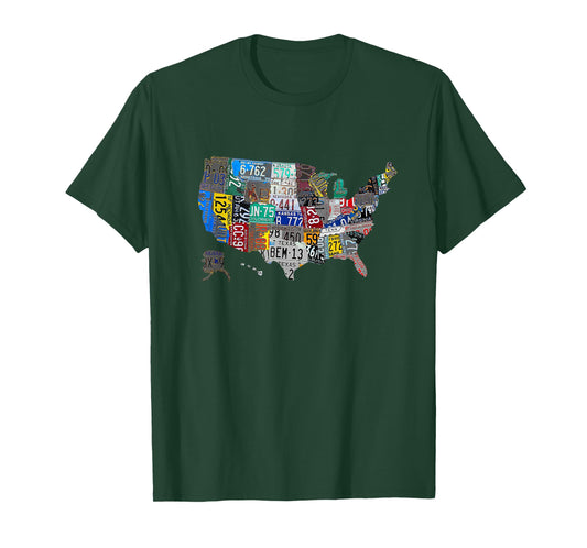 US American United States Map Flag License Plate Art t-shirt T-Shirt