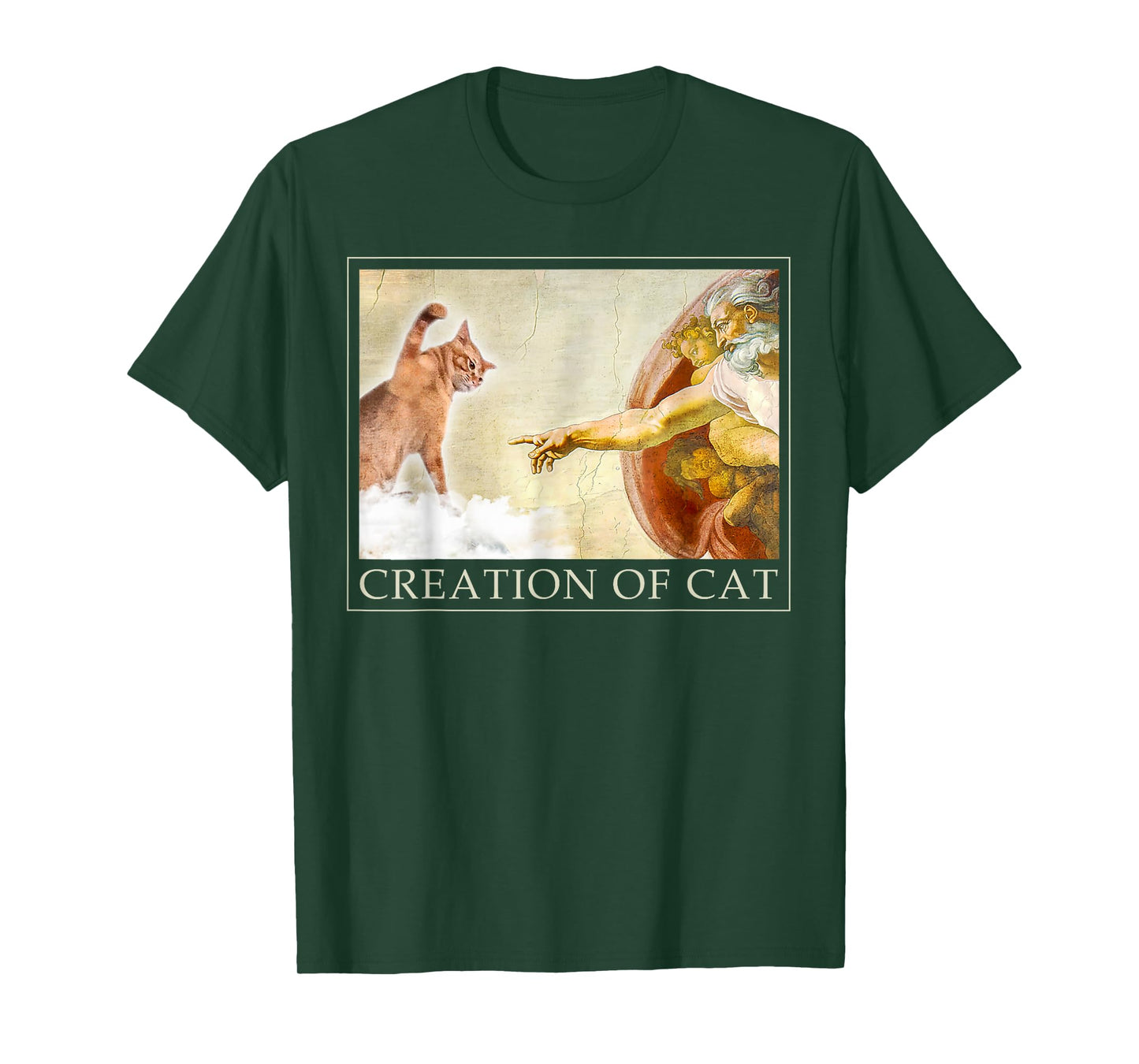 Funny Cat God Creation of Adam Meme Michelangelo Jesus Art T-Shirt