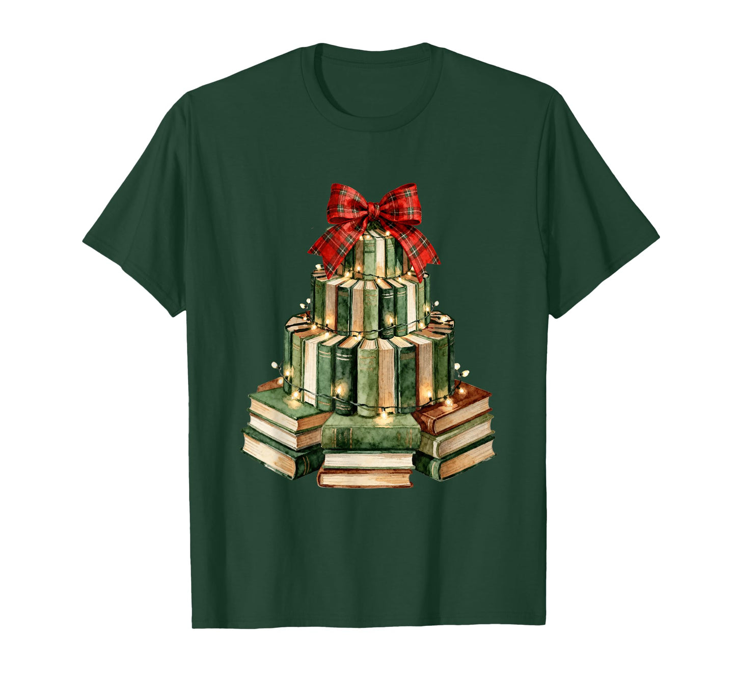 Christmas Book Tree Coquette Bow Xmas Reading Librarian Girl T-Shirt