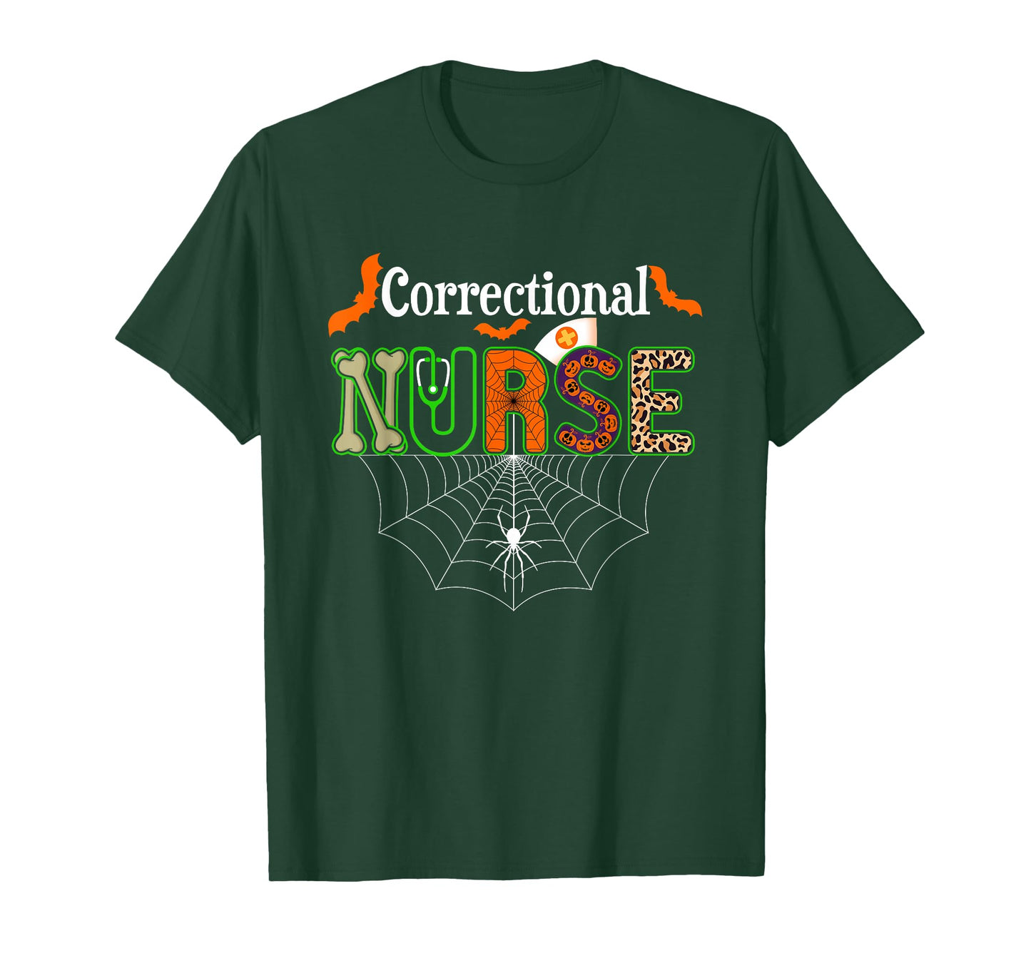 Correctional Nurse Halloween Pumpkin Leopard Stethoscope T-Shirt