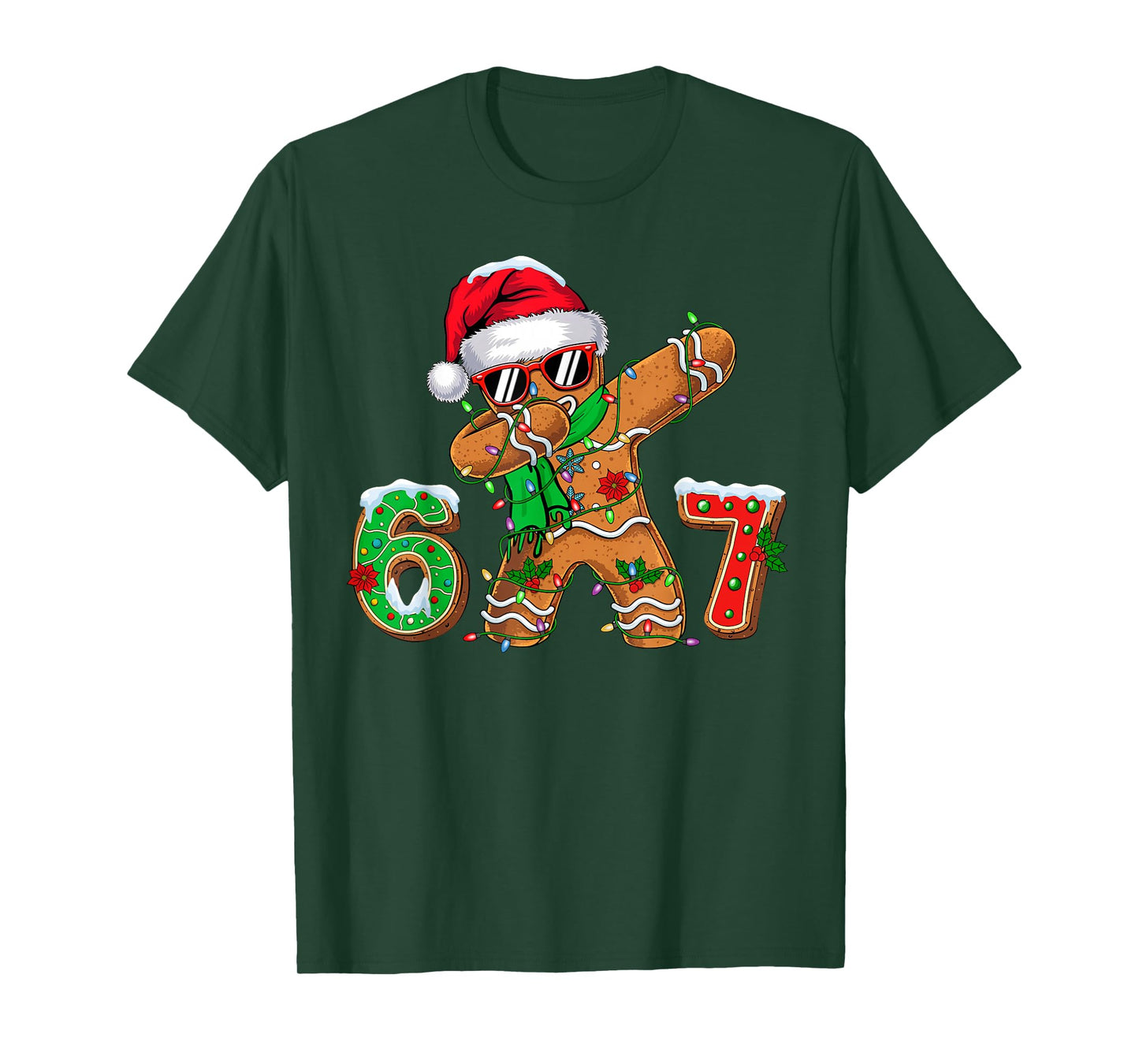 Funny Gingerbread Dabbing Six Seven 67 Meme Christmas Boys T-Shirt