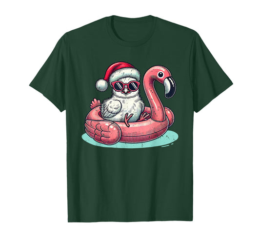 Christmas in July Silkie Chicken Mom Santa Flamingo Floatie T-Shirt