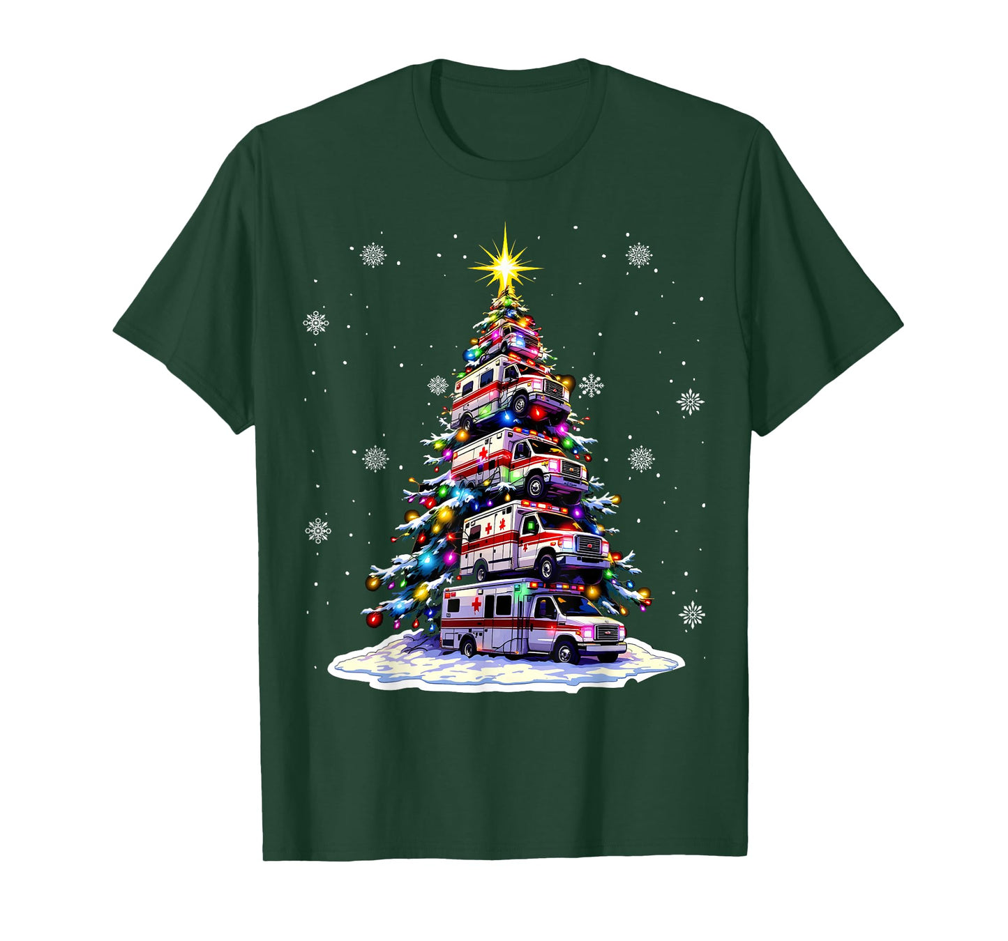 Ambulance Christmas Tree Funny Holiday EMS Medical Workers T-Shirt
