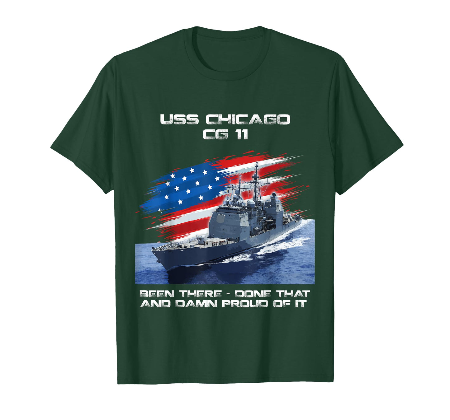 USS Chicago CG-11 Class Cruiser American Flag Veteran Xmas T-Shirt for Women Men