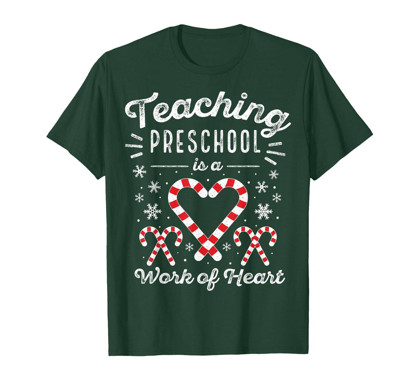 Christmas Candy Cane Work of Heart Pre-K & Preschool Teacher T-Shirt for Men Women Kids