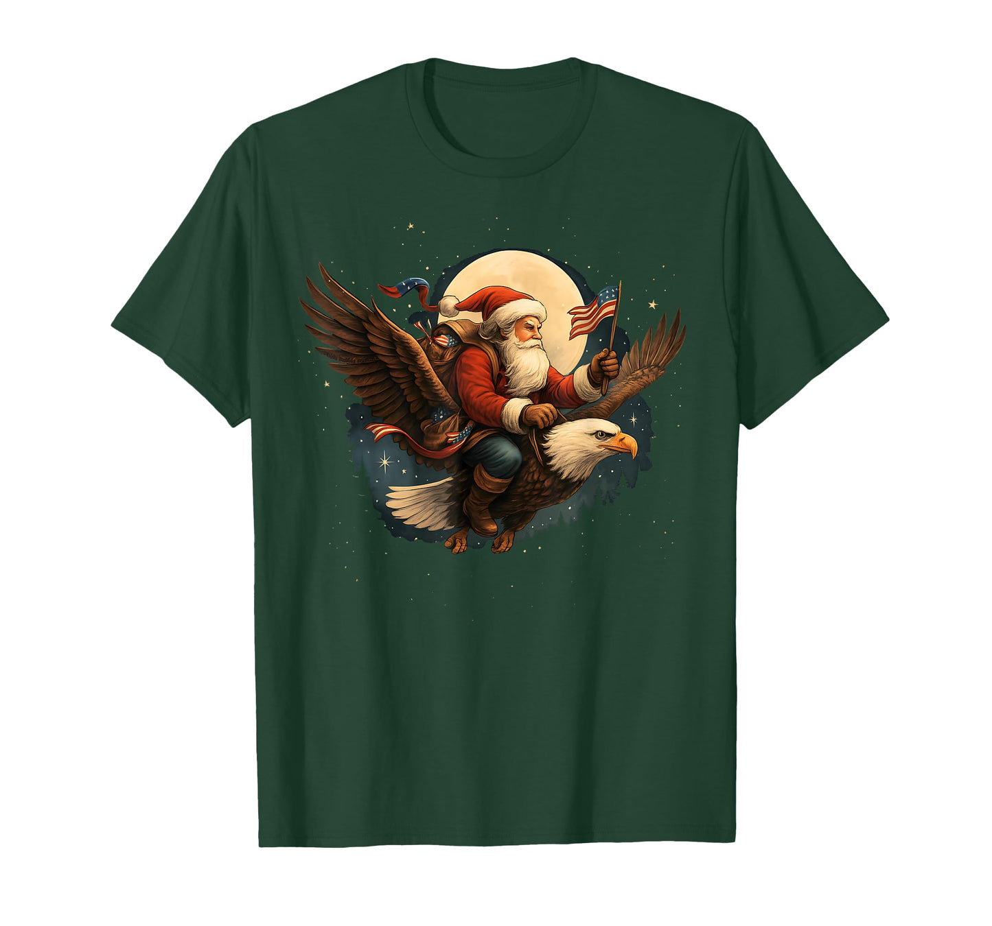 Vintage Patriotic USA Christmas Santa Riding Eagle T-Shirt