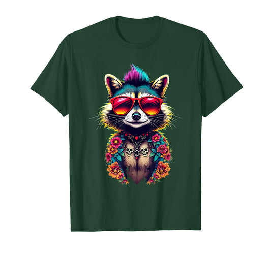 Cute Raccoon Punk Rock Mohawk Rocker for Toddlers Boy Kids T-Shirt