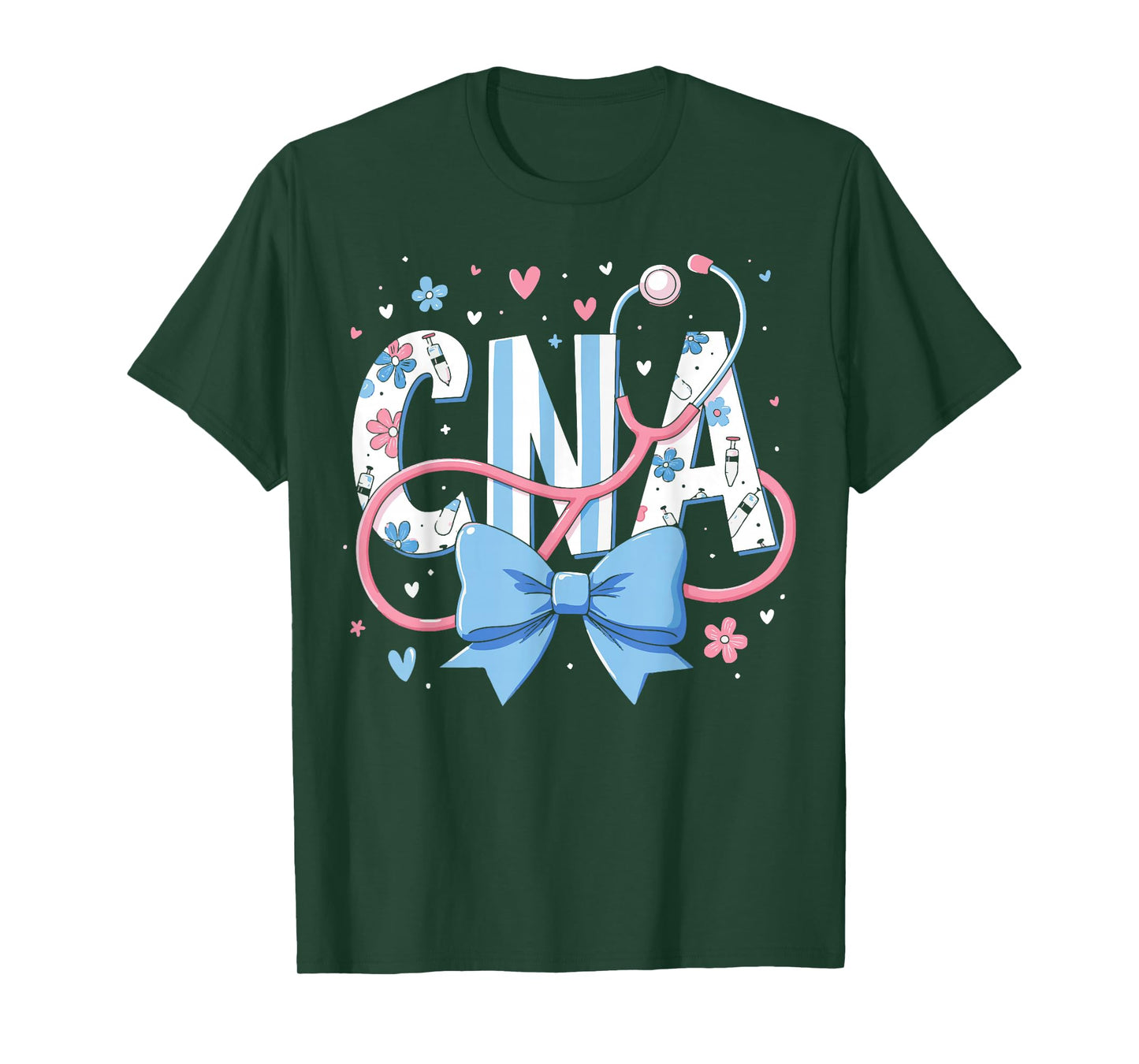 Coquette CNA Nurse Blue Floral Stethoscope Bow Cute Nurse T-Shirt
