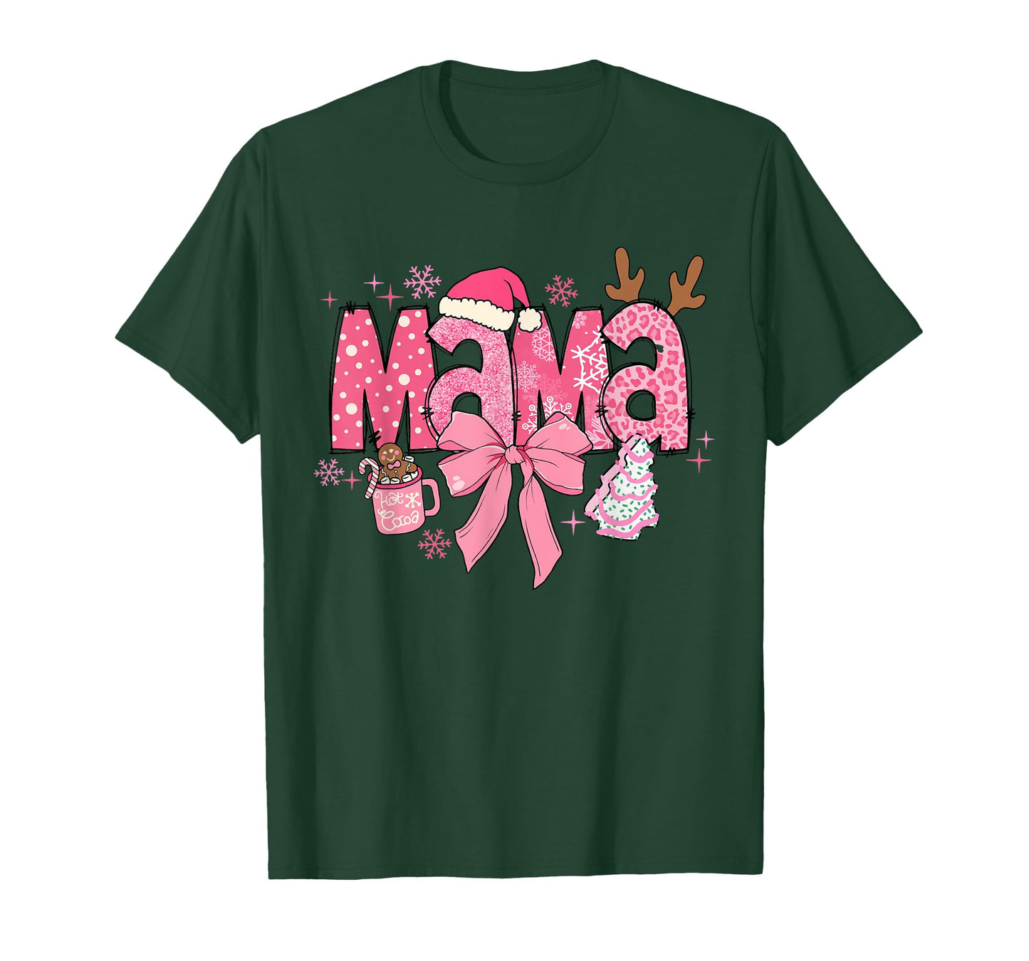 Cute Coquette Bow Pink Mama Christmas Tree Merry Xmas Family T-Shirt