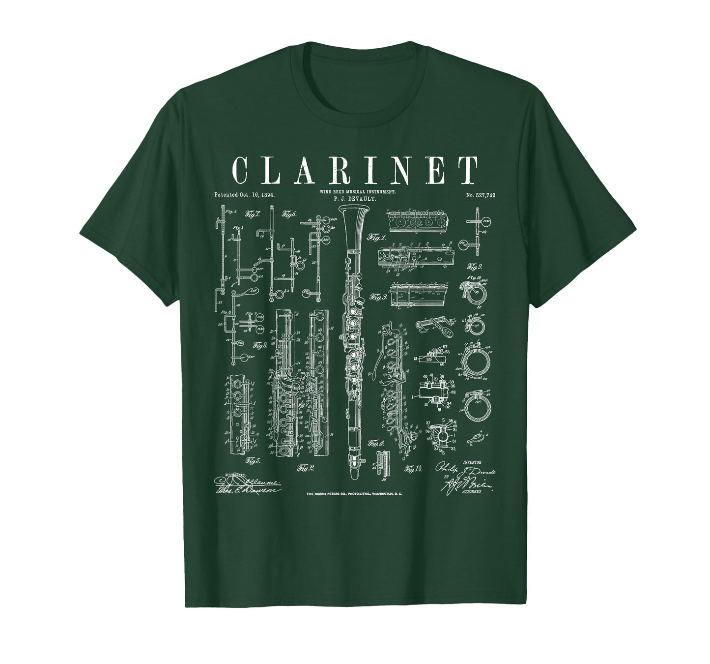 Clarinet Vintage Patent Clarinetist Drawing Print T-Shirt