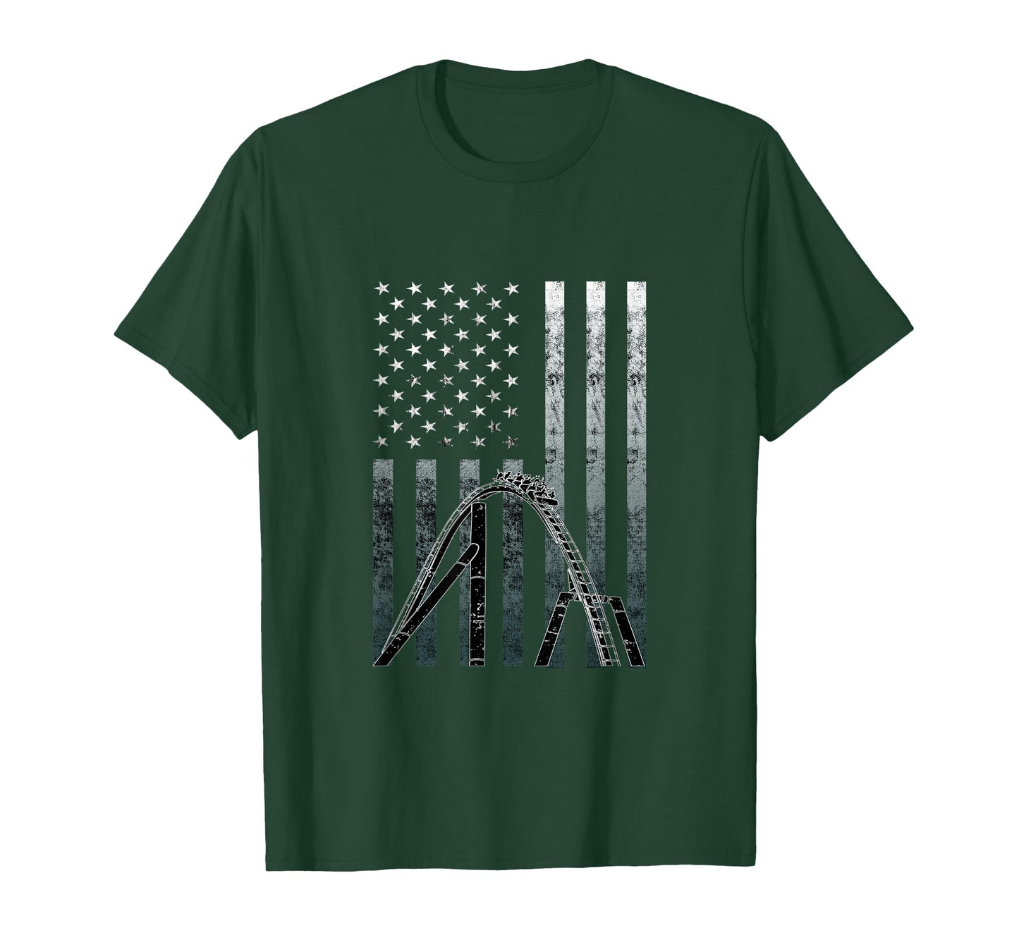 Roller Coaster Vintage USA Flag Theme Park Carnival Ride T-Shirt