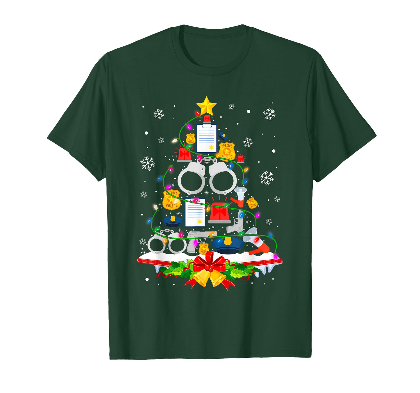 Police Christmas Tree Lights Funny Police Lover T-Shirt