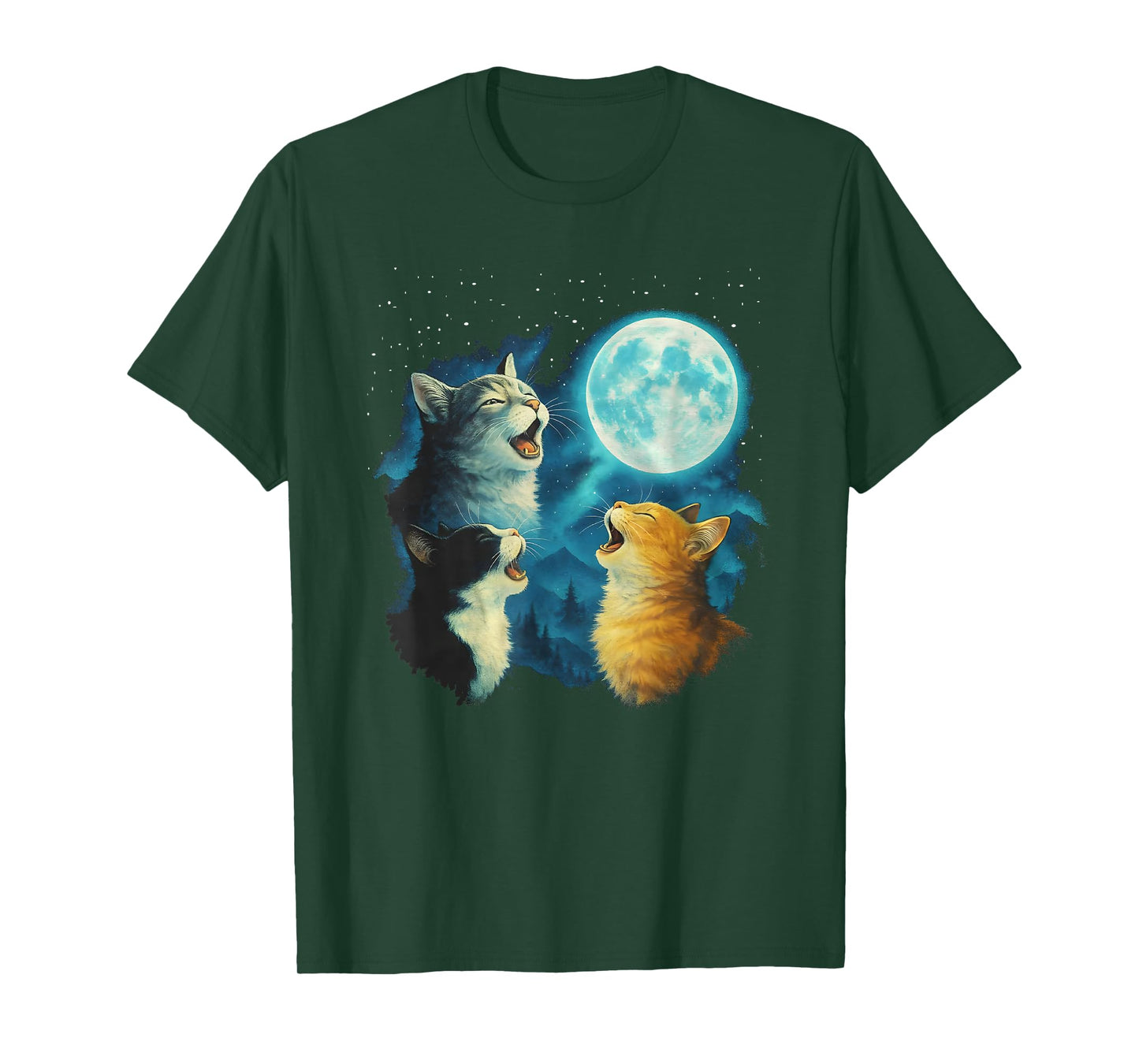 Three Cat Howling At Moon, 90s Cats Meowing At The Moon T-Shirt