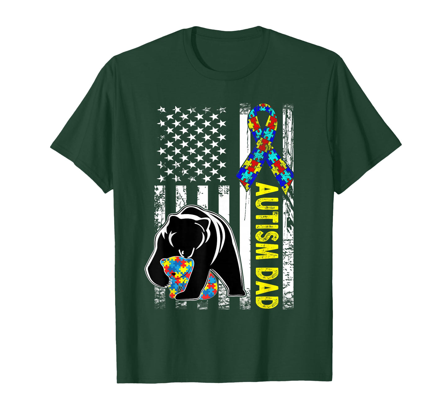 Dad Autism Awareness American Flag Fathers Day for Men Daddy T-Shirt Small