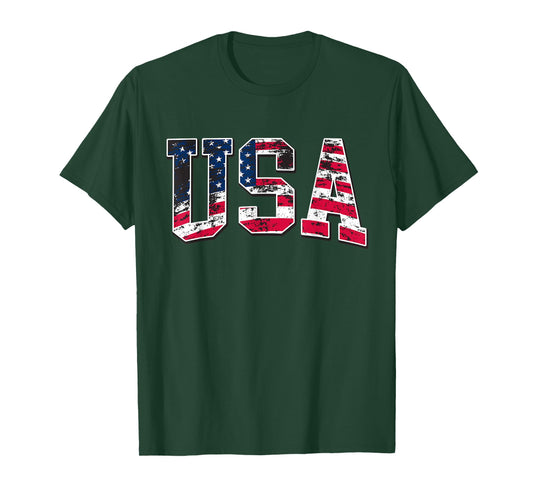 4th of July USA Flag Apparel Unisex-Adults Kids Vintage American Flag T-Shirt Black Small Classic Fit Short Sleeve T-Shirt