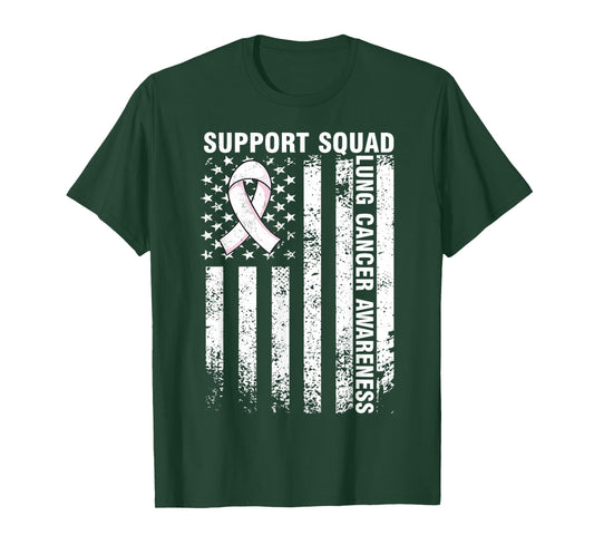 Support Squad Lung Cancer Awareness American Flag T-Shirt