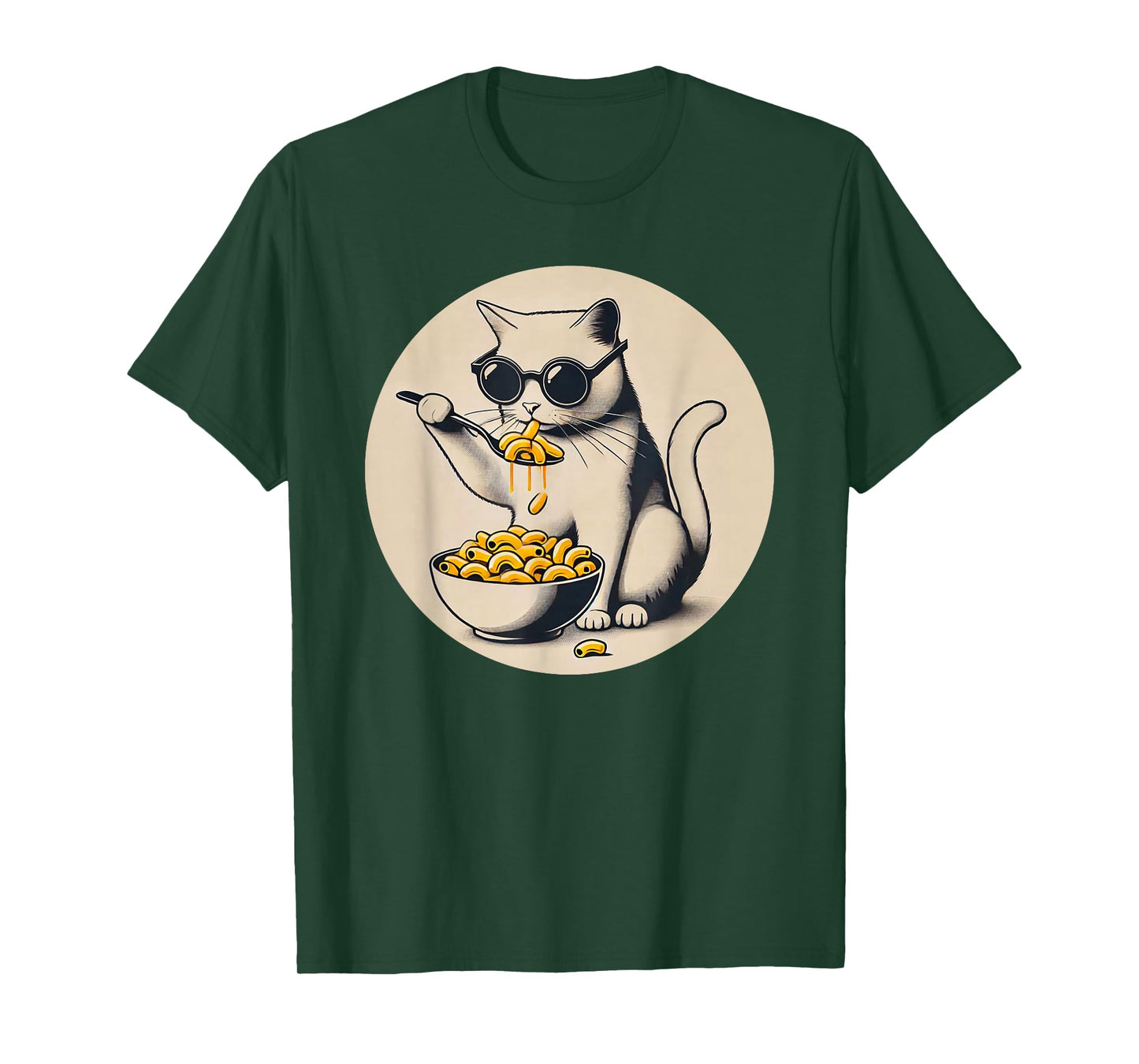 Cat Eating Mac and Cheese Men Women Girls Kids T-Shirt