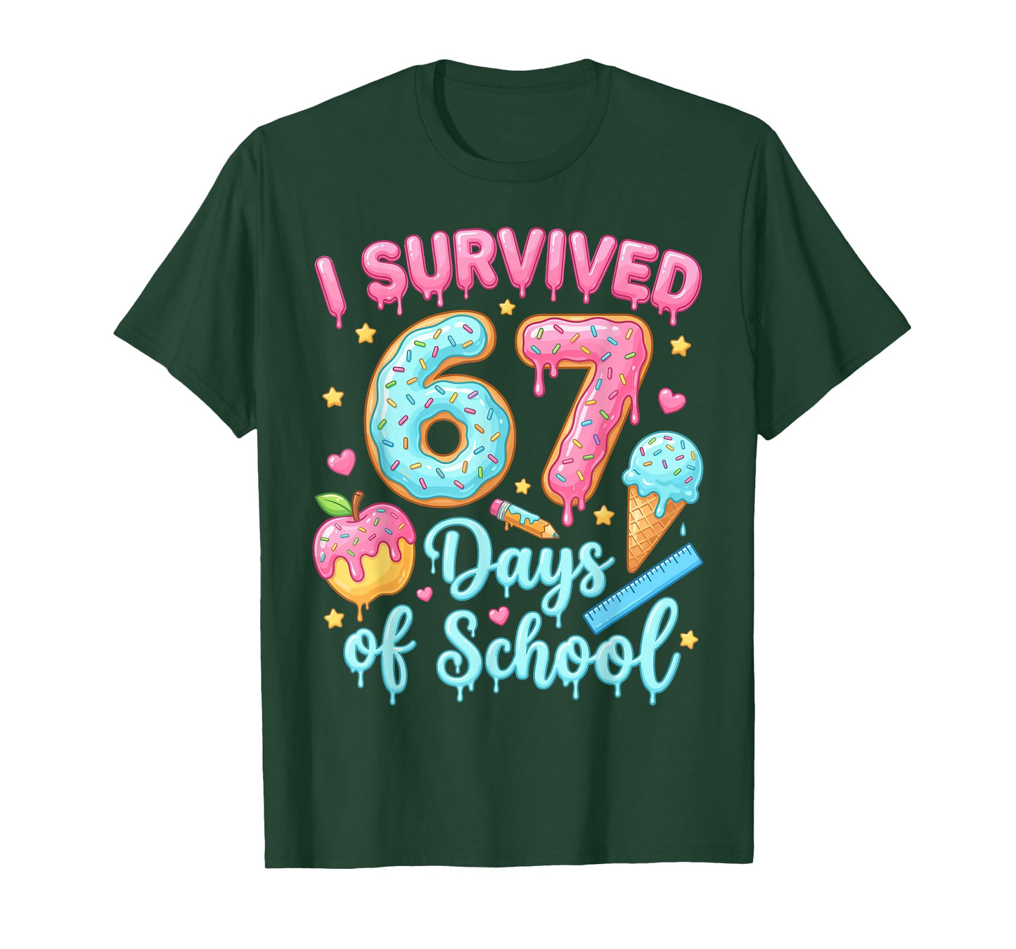 Six Seven Ice Cream Drip 6 7 Teacher Kids 67 Days of School T-Shirt