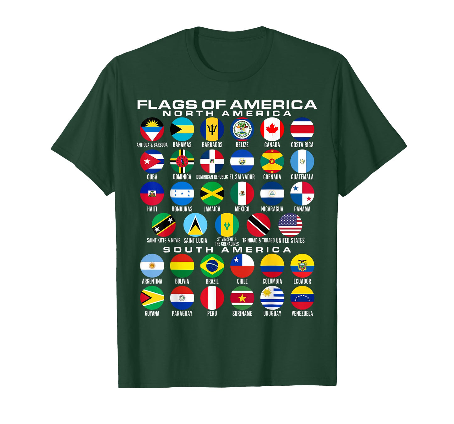 Flags of America 35 Flags North & South American Geography T-Shirt