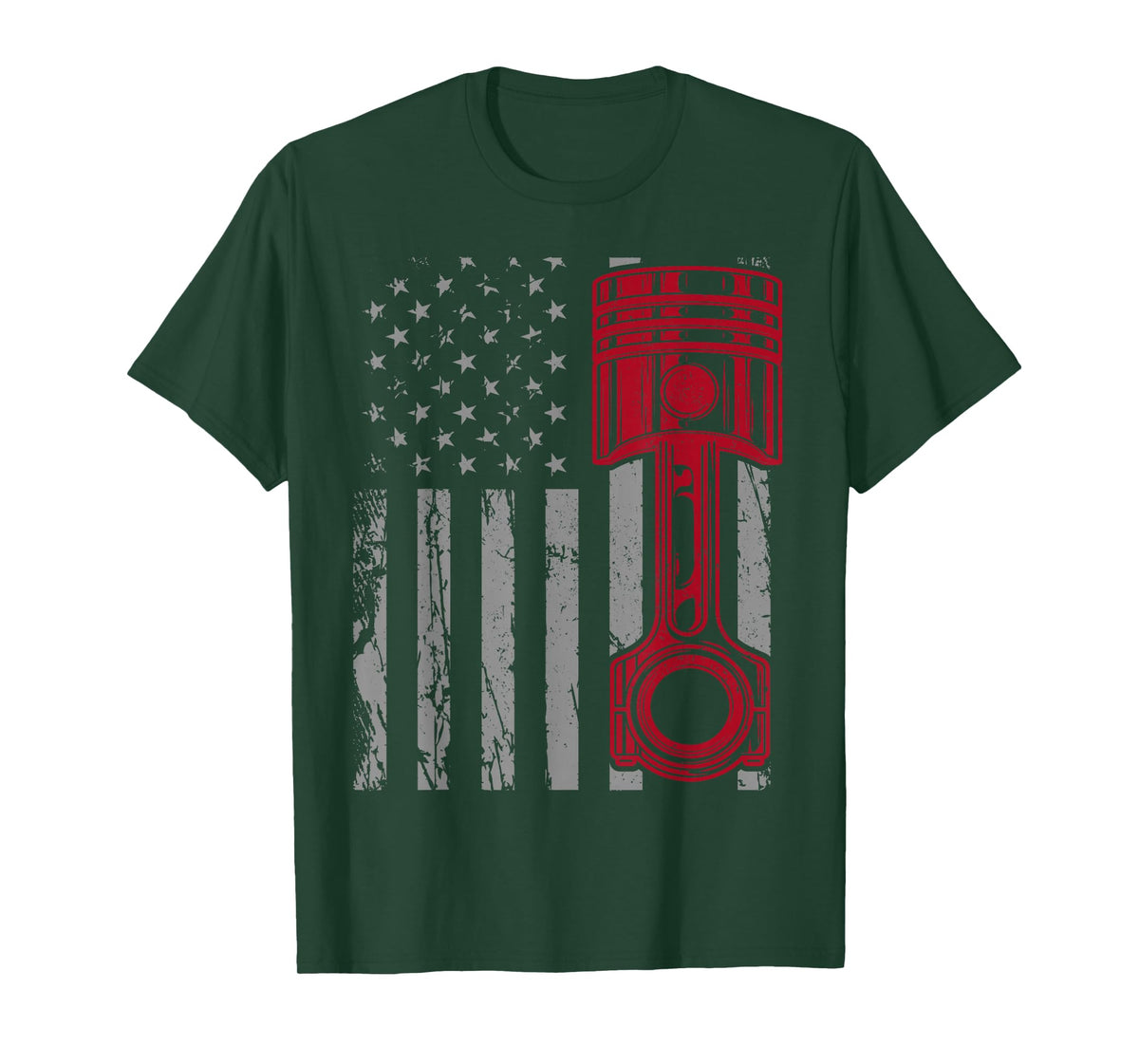 Car Mechanic Piston US Flag Auto Engine Patriotic Garage Guy T-Shirt