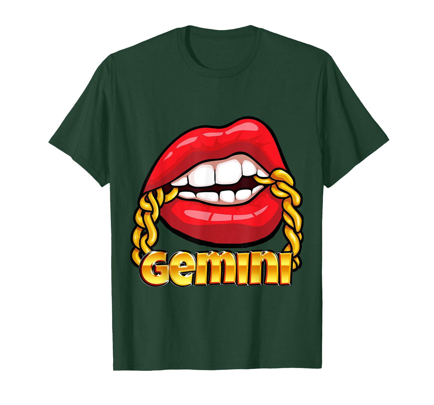 Juicy Lips Gold Chain Gemini Zodiac Sign T-Shirt