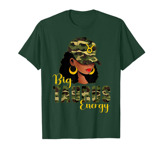 Big Taurus Energy Camouflage Black Woman Cap Zodiac T-Shirt