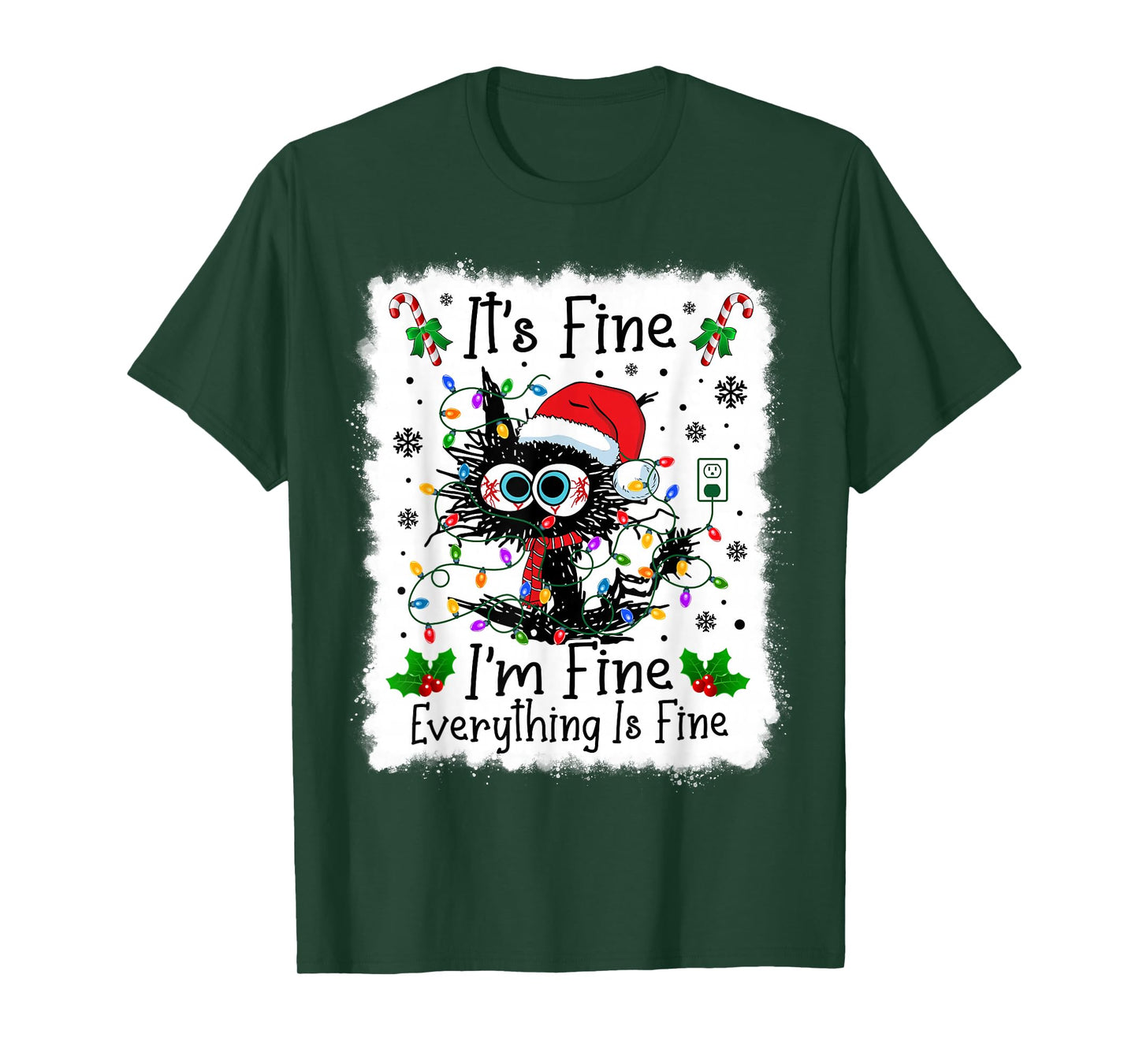 It's Fine I'm Fine Everything is Fine Cat Christmas Lights T-Shirt