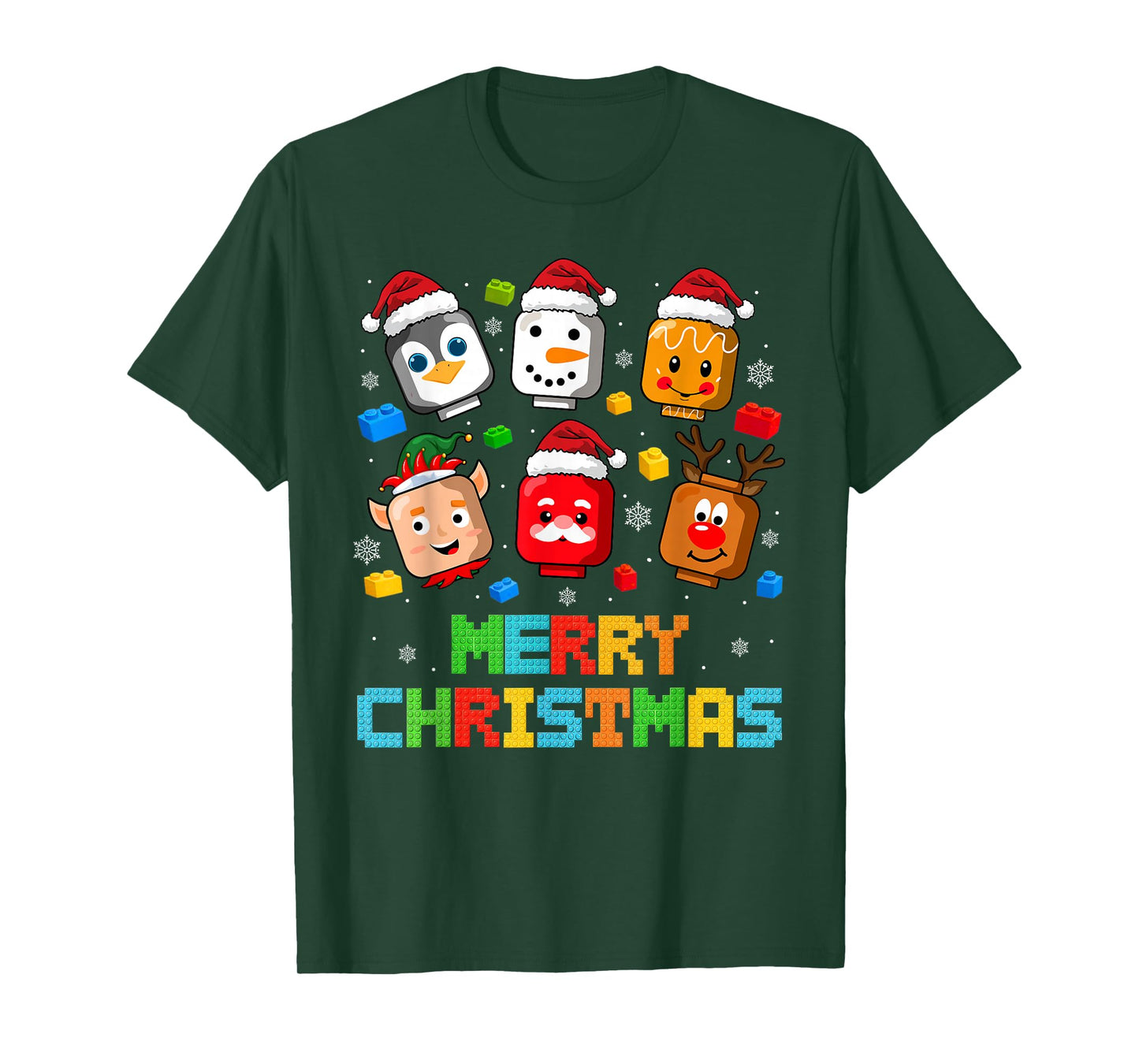 Christmas Building Bricks Santa Elf Snowman Master Builder T-Shirt