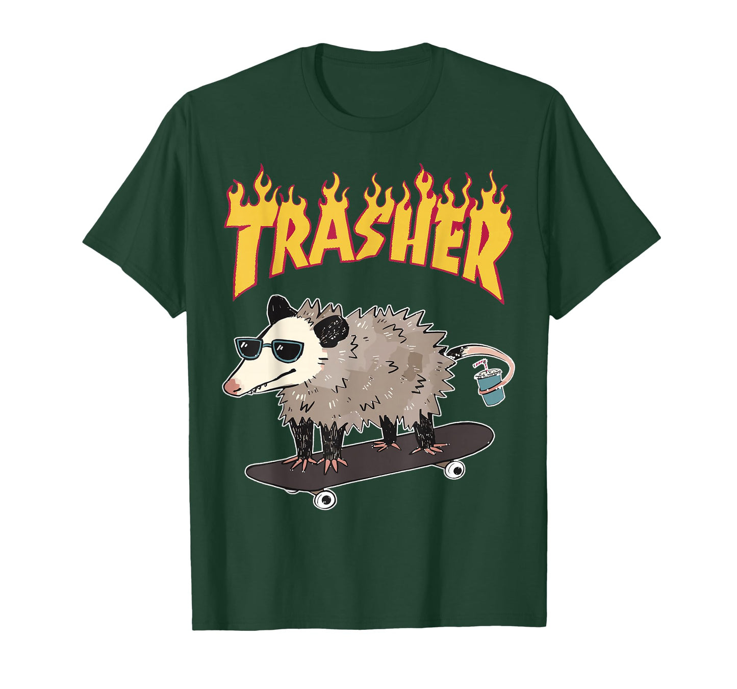 Opossum Skater Hipster Trasher Funny Trash Opossum Meme T-Shirt