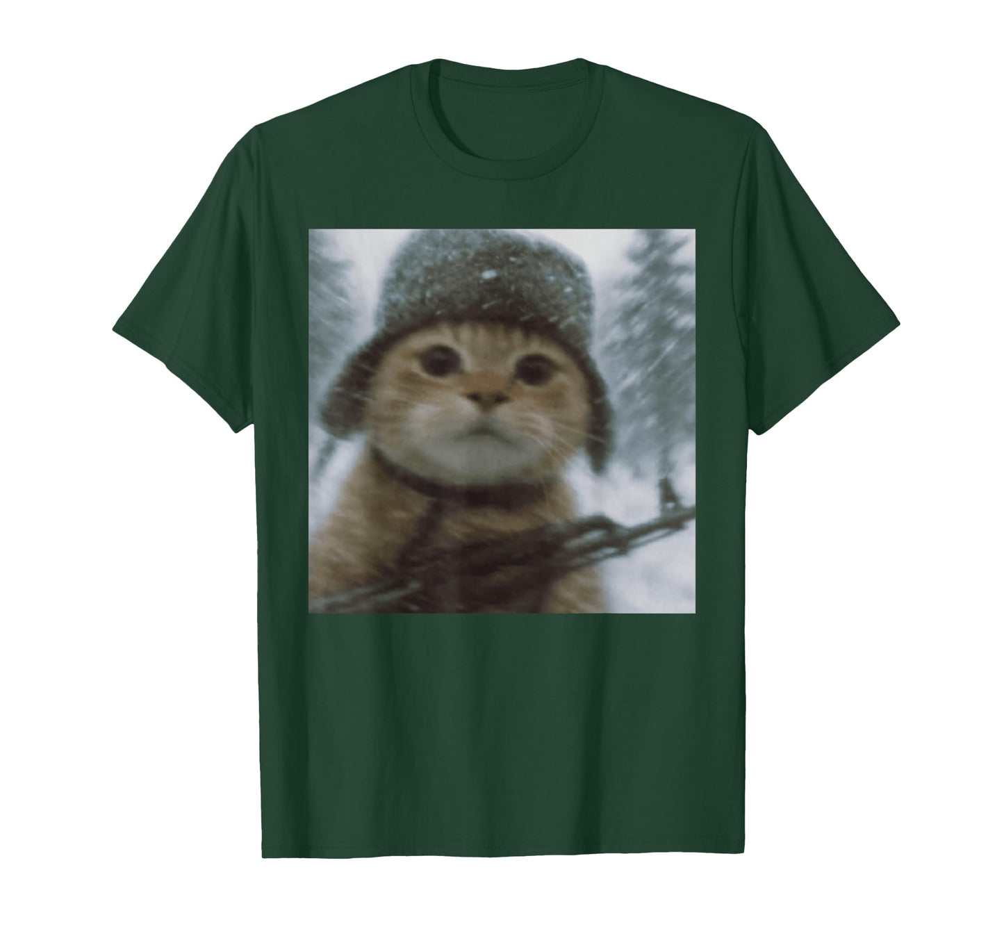 Wacky Cat Snow Kitten Soldier Selfie with Gun Meme T-Shirt