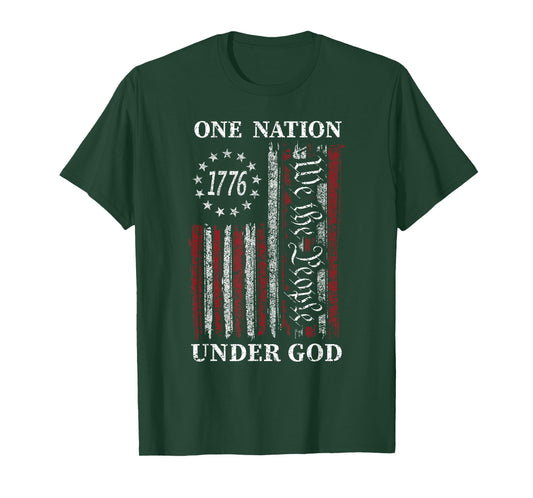 One Nation Under God Flag 4th of July Patriotic Christian T-Shirt