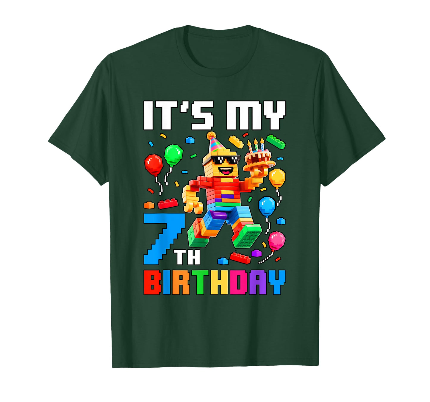 It's My 7th Birthday Building Brick 7 Years Old Boys Kids T-Shirt