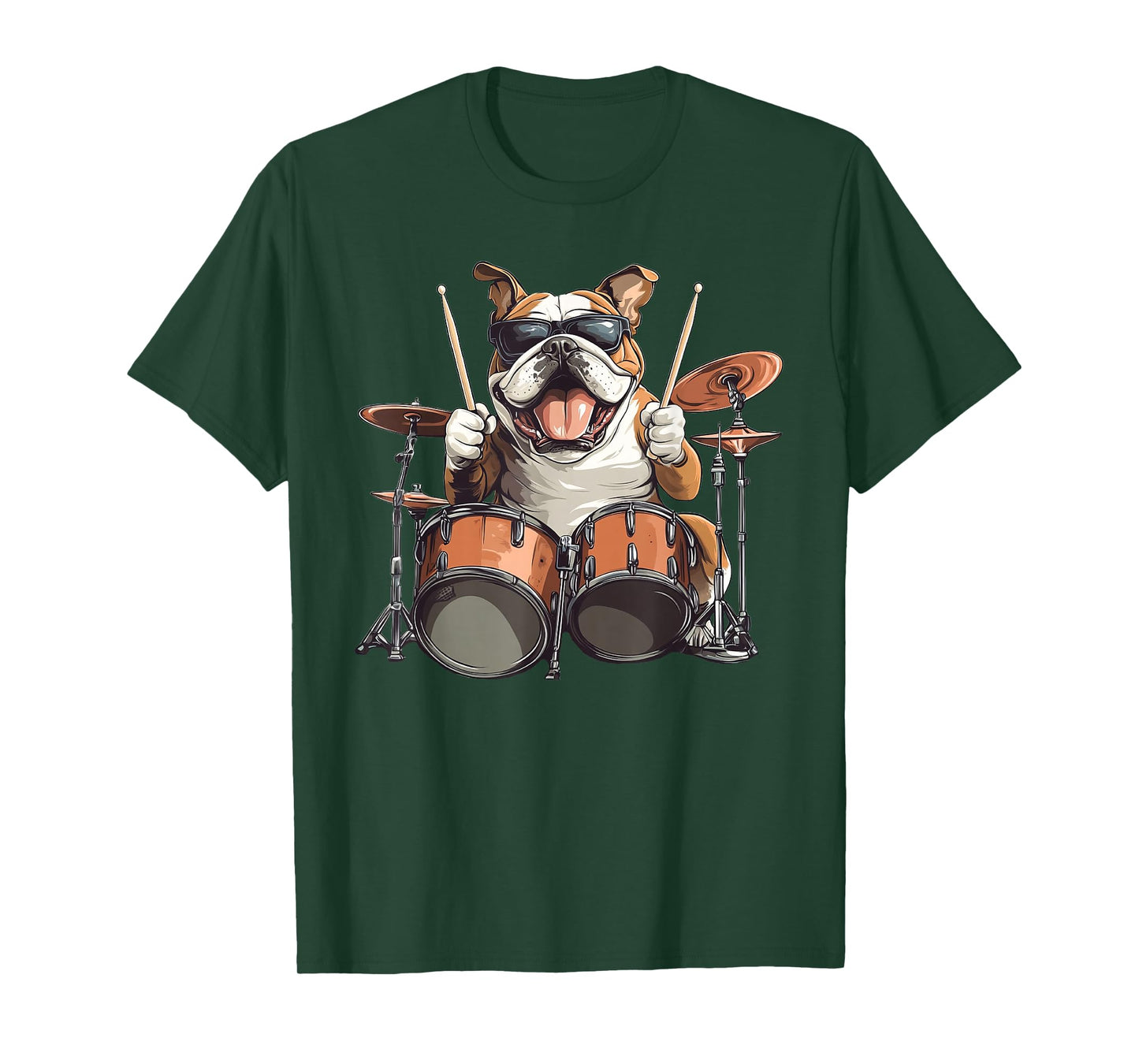 Cute English Bulldog Dog Playing Drums Drummer Music T-Shirt