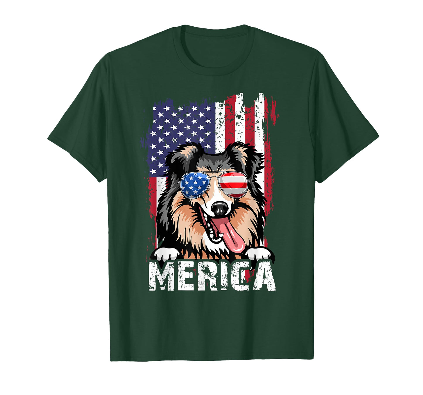 Merica 4th of July Shetland Sheepdog US Flag Sheltie Mom Dad T-Shirt