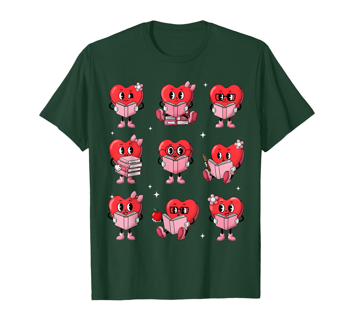 Heart Reading Books Valentine Teacher Boy Girl Book Lover T-Shirt