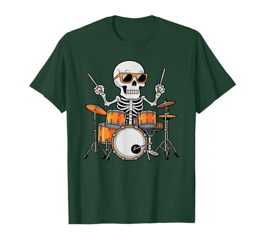 Skeleton Playing Drum Rock & Roll Boys Kids Halloween Funny T-Shirt