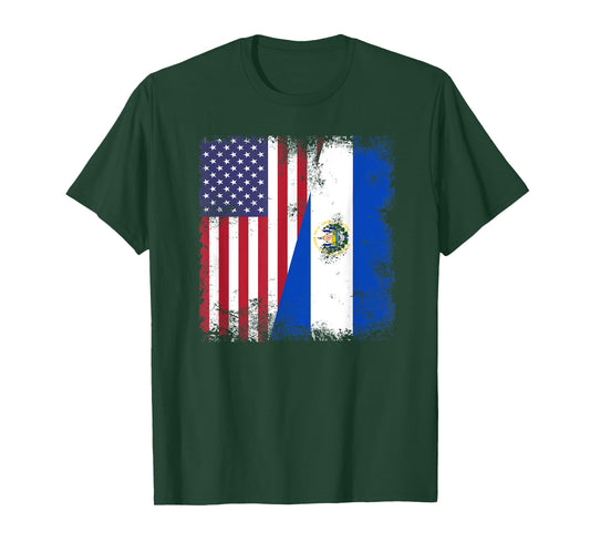 Half Salvadoran Flag | Vintage El Salvador USA Gift T-Shirt