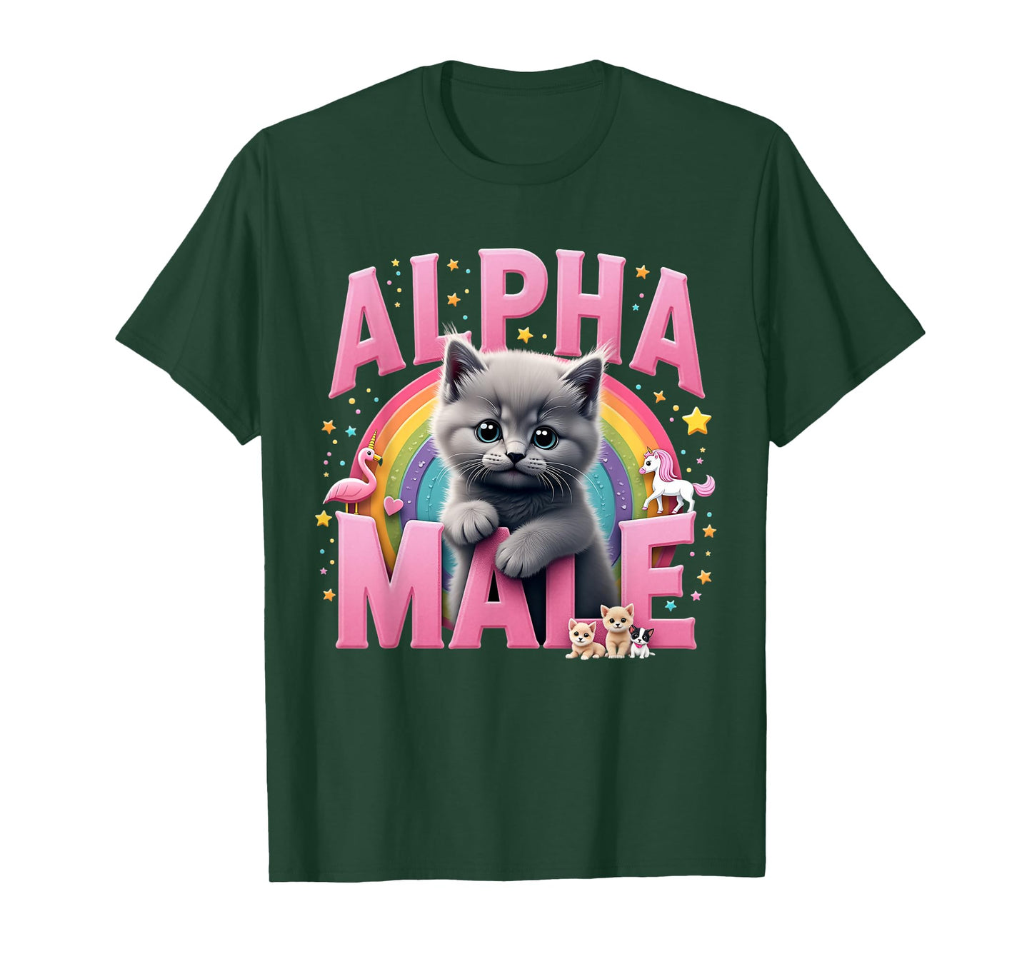 Funny Cat Alpha Cute Flamingo Meme Male Kitten Men or Women T-Shirt