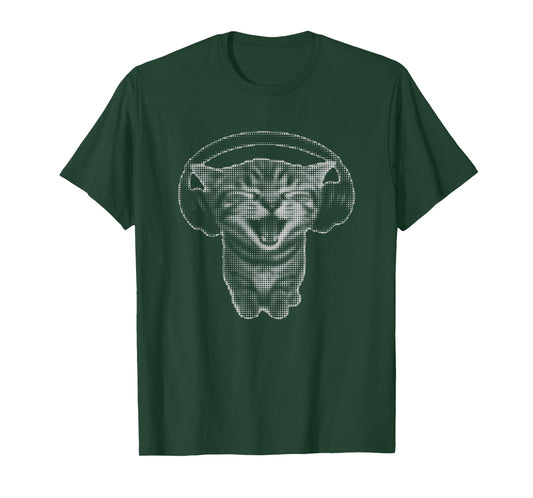 Cute Headphones Cat Funny y2k Grunge Silly Graphic T-Shirt