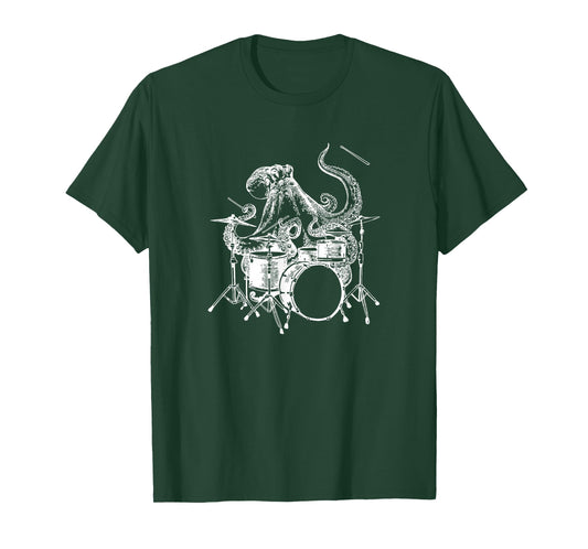 Octopus Playing Drums Cool Beach Drummer Funny Rock Musician T-Shirt