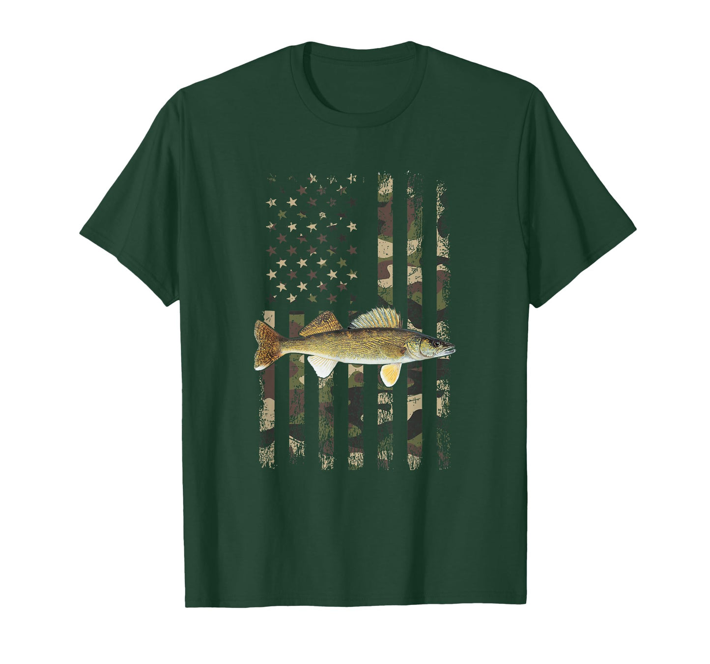 Walleye Camo American Flag, Fishing Walleye T-Shirt