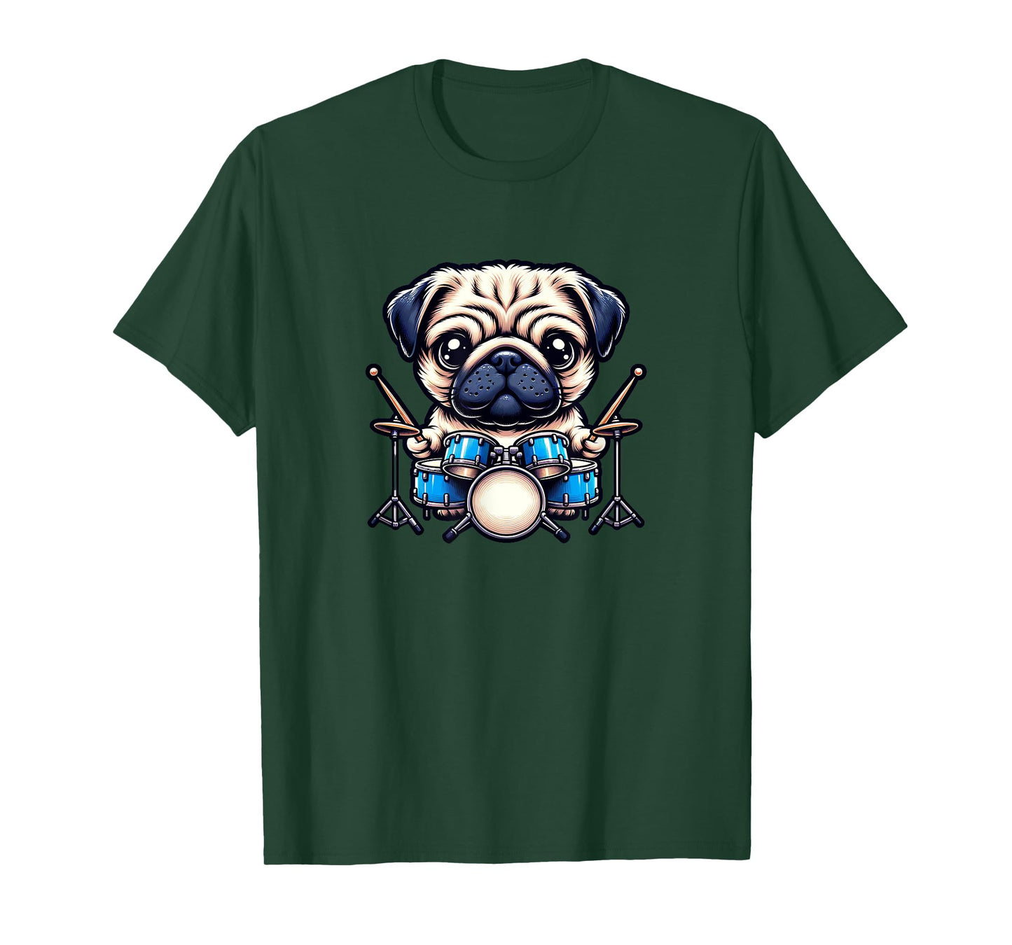 Cool Drummer Pug Dog Design For Men And Women T-Shirt