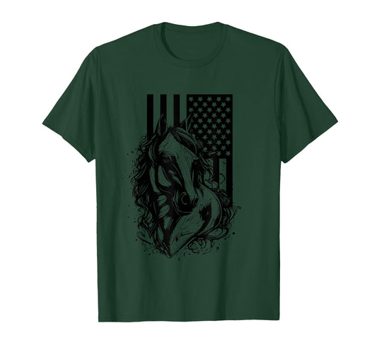 American Flag Horseback Riding Apparel - Horse T-Shirt