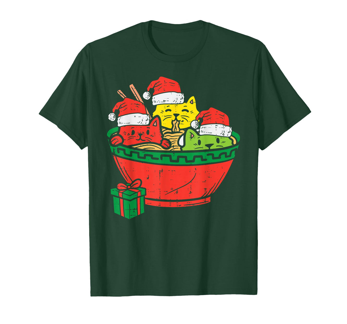 Santa Ramen Cats Anime Christmas Xmas Kids Girls Men Women T-Shirt