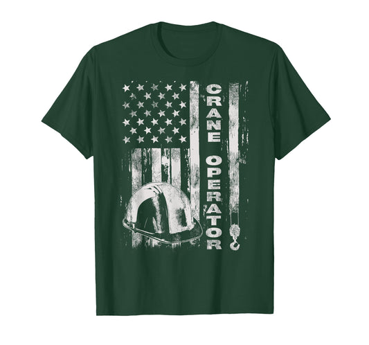 Vintage Crane Operator American Flag T-Shirt