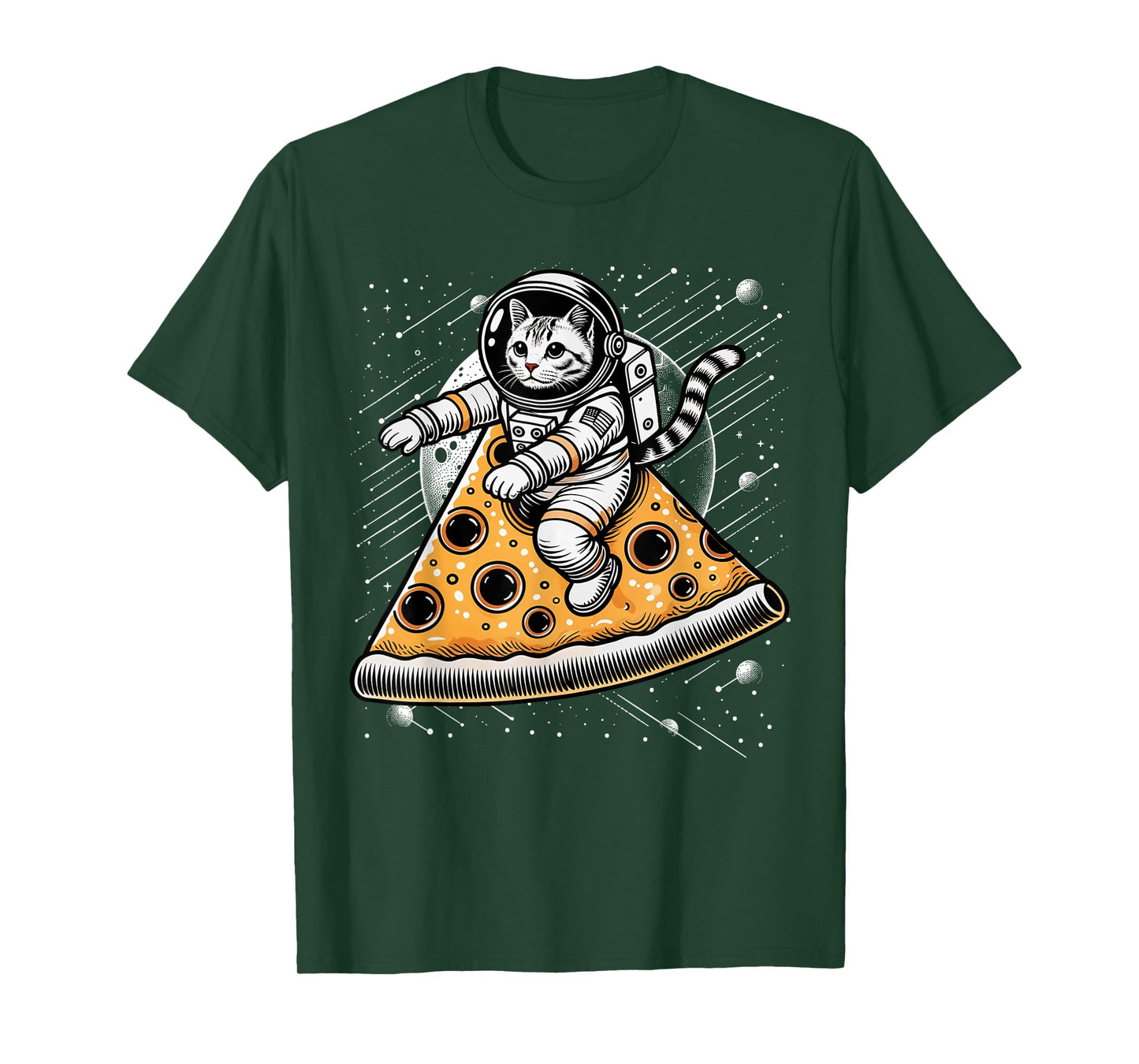 Funny Cat Flying A Pizza Astronaut Kitten Space T-Shirt